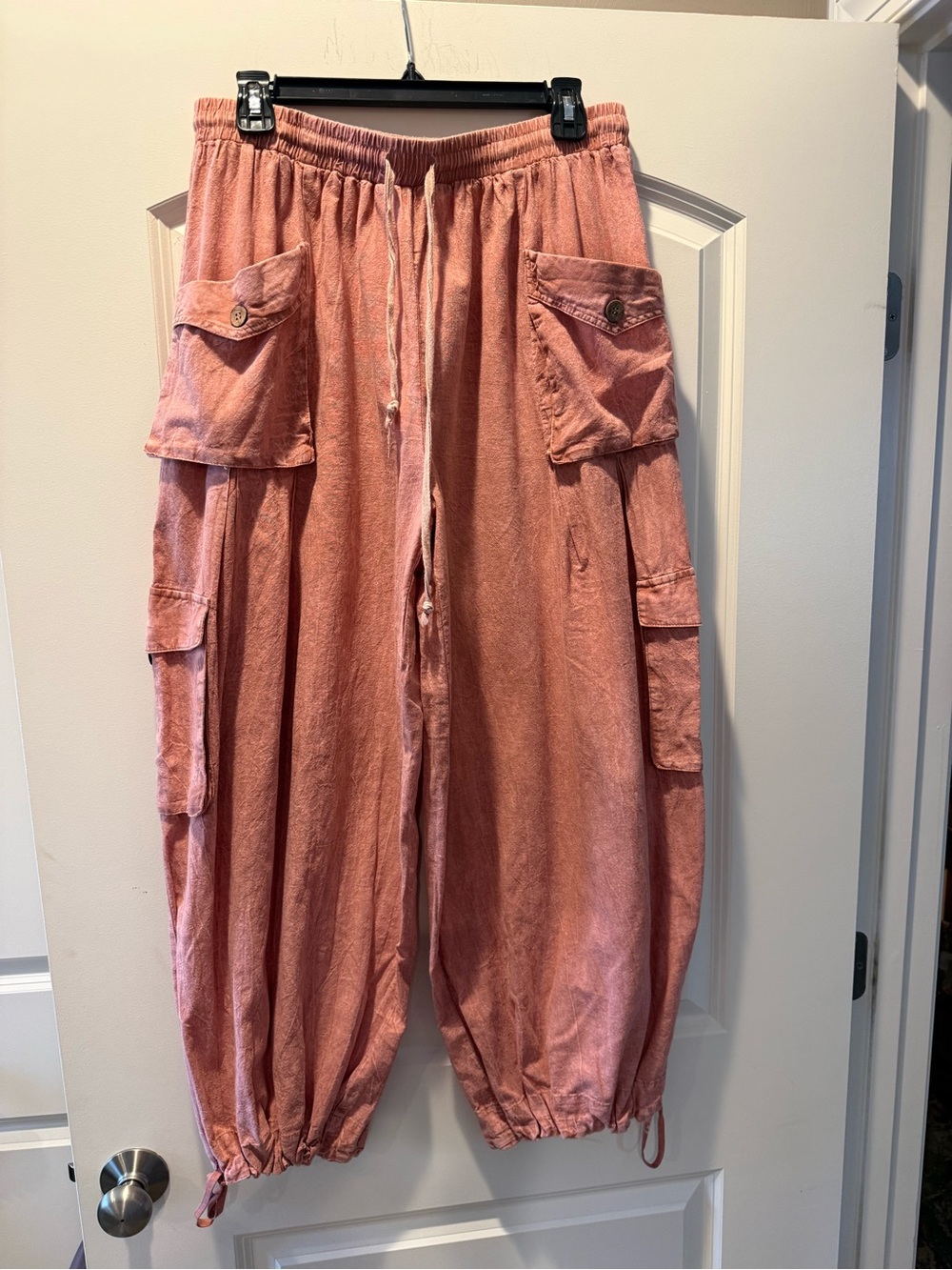 Women's Dusty Rose Cargo Jogger Pants with Drawstring Waist